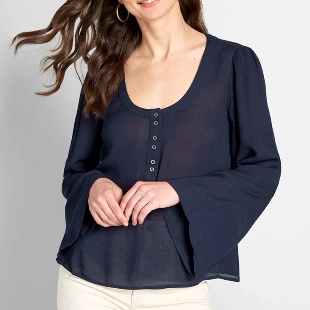 New ModCloth Bells and Giggles Long Sleeve Blouse